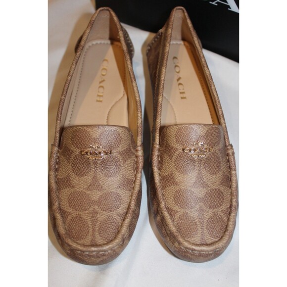 COACH MARLEY LOGO SLIP ON DRIVER LOAFER MOCASSINS STONE BROWN NIB - Picture 4 of 7
